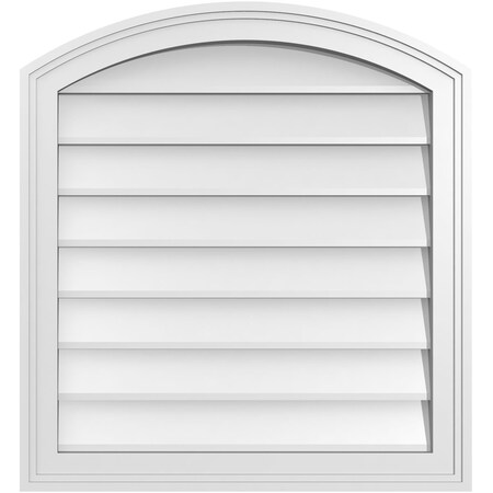 Ekena Millwork Arch Top Surface Mount PVC Gable Vent: Functional, w/ 2"W x 1-1/2"P Brickmould Frame, 24"W x 26"H GVPAR24X2602SF